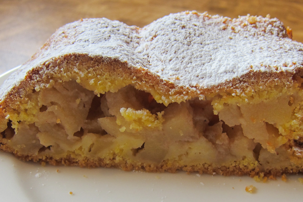 Apple strudel with short crust pastry from Trentino in Italy