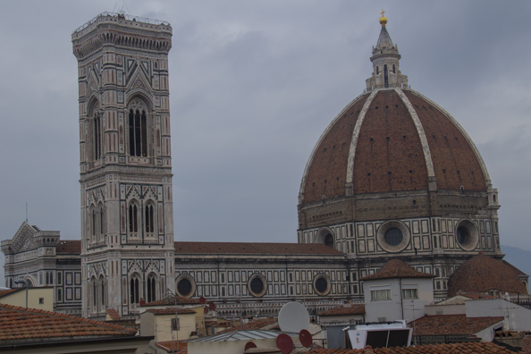 Duomo and Campanile from the roof of Rinascente in Florence, Tuscany, Italy