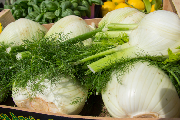 Fresh fennel in the fruit and vegetable indoor market in Polignano a Mare, Puglia