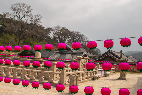 Geumgang Gyedan the platform in front of the Main Hall of Tongdosa temple South Korea