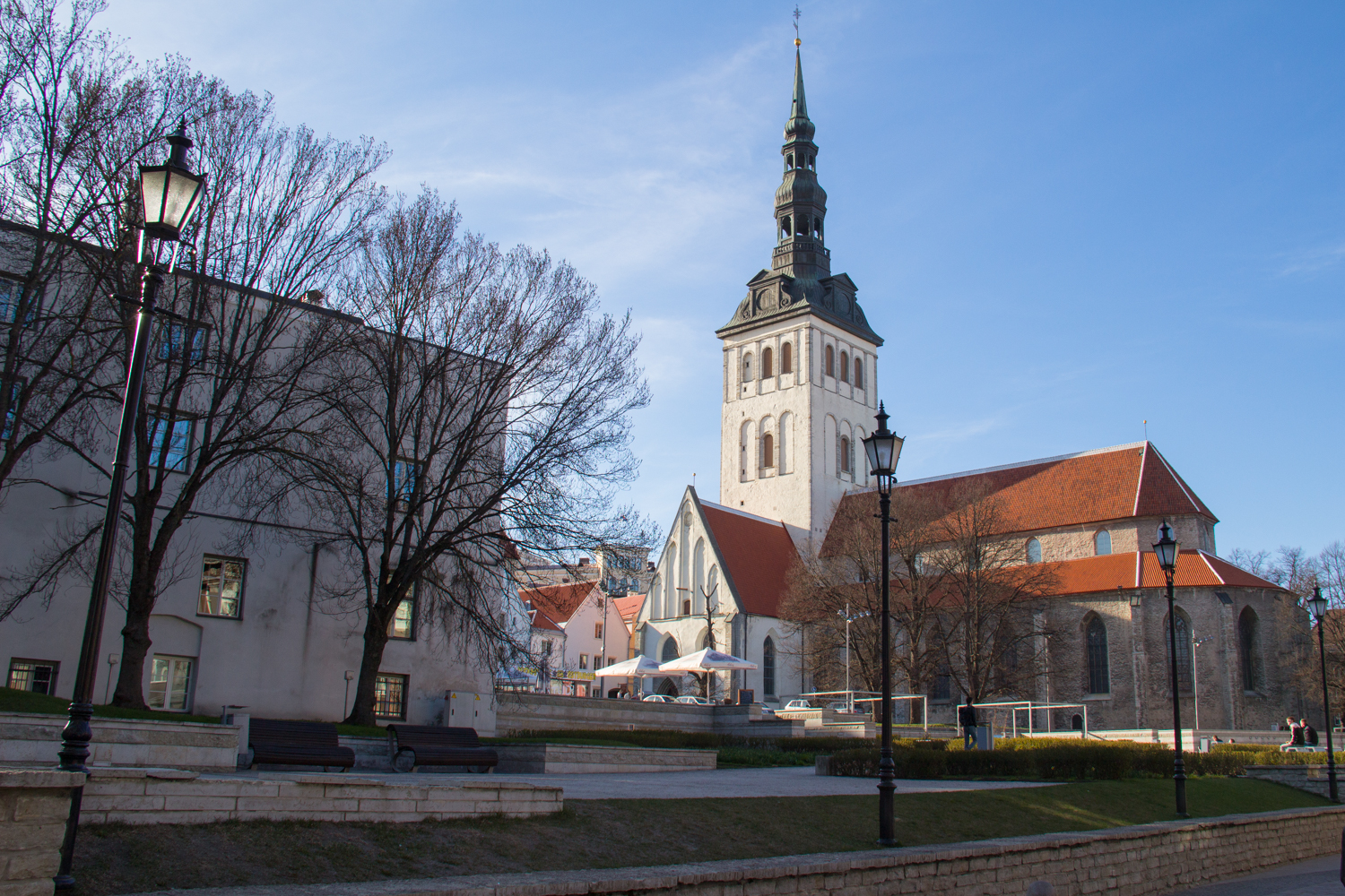 Harju Street in front of the Niguliste Church in Tallinn, Estonia
