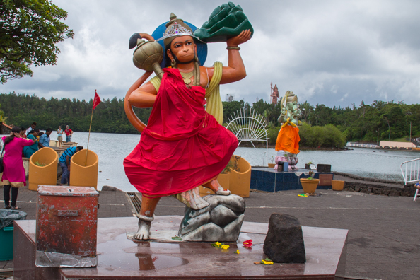Hindu gods on the shore of the Grande Bassin or Sacred Lake on Mauritius