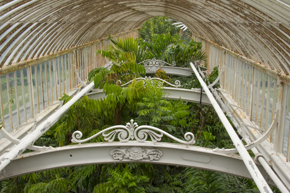 In the roof of the Palm House at Kew Gardens in London