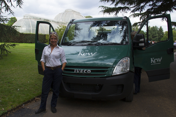 Laura a driver and guide on the Kew Explorer  in Kew Gardens in London