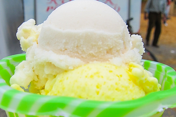 Polenta flavoured ice cream, the yellow one, made in Trentino, Italy