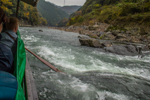 Shooting the rapids on the Hozugawa River in Arashiyama, Japan