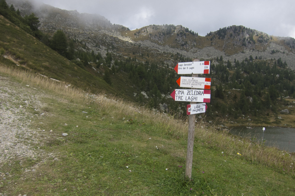 Signposted path above Madonna di Campiglio in Trentino Italy
