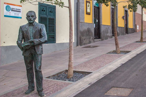 Statue of Miguel de Unamuno outside the museum dedicated to him in Puerto del Rosario on Fuerteventura in the Canary Islands