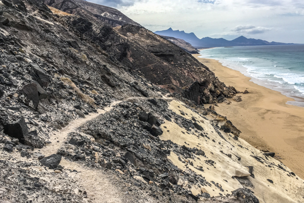The path to Cofete Beach in the Natural Park of Jandia on Fuerteventura