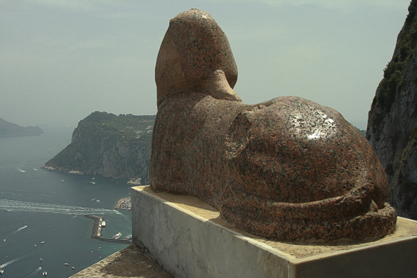 The sphinx on the terrace of Villa San Michele in the town of Anacapri on Capri