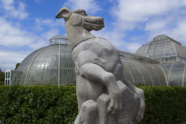 The White Greyhound of Richmond outside the Palm House at Kew Gardens London