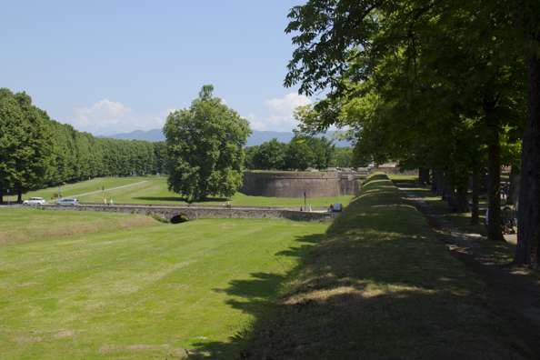 The wide grassy area around the  city walls of  Lucca in Tuscany