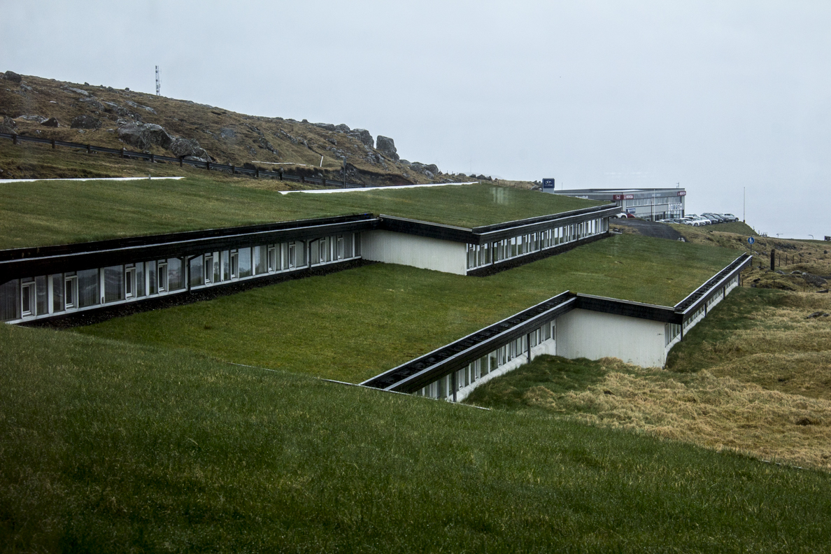 Turf roof of the Hotel Føroyar the Faroe Islands 7155